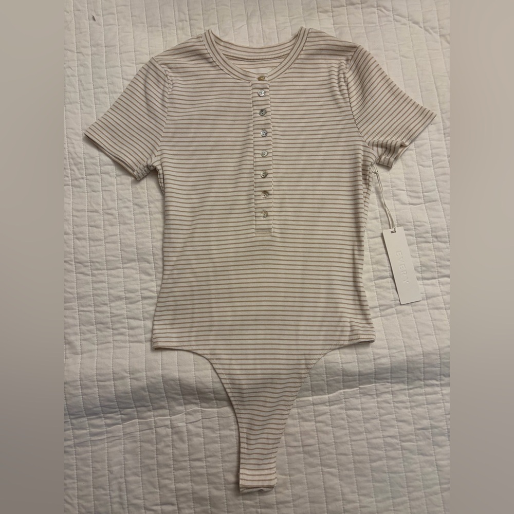 Everly Tan and cream striped bodysuit nwt